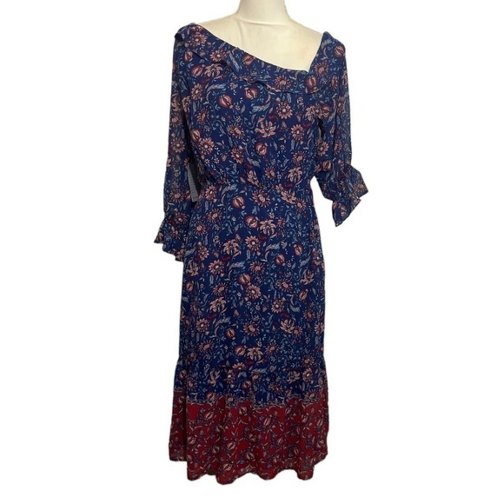 CLEARANCE NWT Collective Concepts Blue Red Floral Midi Dress Size Medium New
